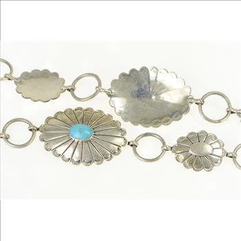 Sterling Silver Southwestern Turquoise Stamped Oval Belt 40