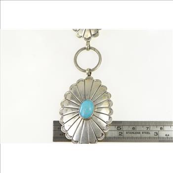 Sterling Silver Southwestern Turquoise Stamped Oval Belt 40