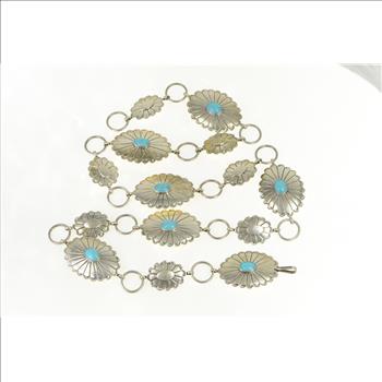 Sterling Silver Southwestern Turquoise Stamped Oval Belt 40