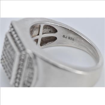 Sterling Silver Square Cubic Zirconia Pave Encrusted Ring, Size 9.25