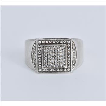 Sterling Silver Square Cubic Zirconia Pave Encrusted Ring, Size 9.25