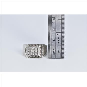 Sterling Silver Square Cubic Zirconia Pave Encrusted Ring, Size 9.25