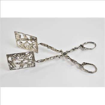 Sterling Silver Square Dove Pierced Serving Tongs