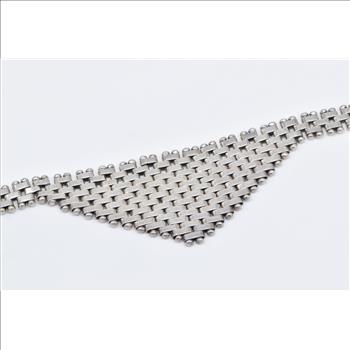 Sterling Silver Squared Chain Link Banded Statement Bib Necklace 17.25