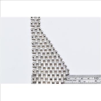 Sterling Silver Squared Chain Link Banded Statement Bib Necklace 17.25