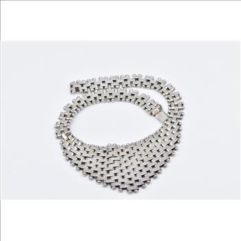 Sterling Silver Squared Chain Link Banded Statement Bib Necklace 17.25