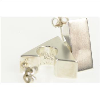 Sterling Silver Squared Geometric Pattern Triangle Hoop Earrings