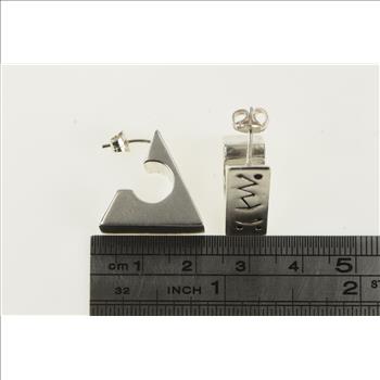 Sterling Silver Squared Geometric Pattern Triangle Hoop Earrings