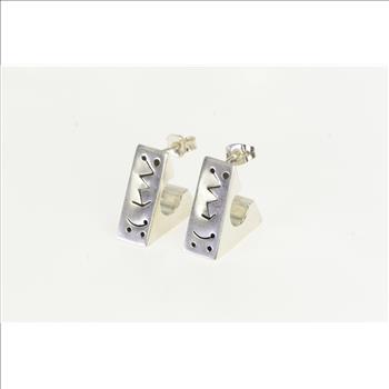 Sterling Silver Squared Geometric Pattern Triangle Hoop Earrings