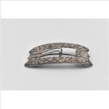Sterling Silver Stieff Repousse Floral Ornate Belt Buckle Scarf Pin/Brooch