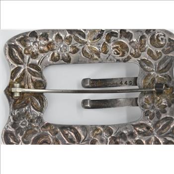 Sterling Silver Stieff Repousse Floral Ornate Belt Buckle Scarf Pin/Brooch