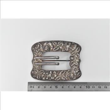 Sterling Silver Stieff Repousse Floral Ornate Belt Buckle Scarf Pin/Brooch