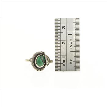 Sterling Silver Taxco Malachite Cabochon Leaf Statement Ring, Size 6.5