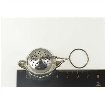 Sterling Silver Tea Pot Steeper Infuser Articulated Chain Ring
