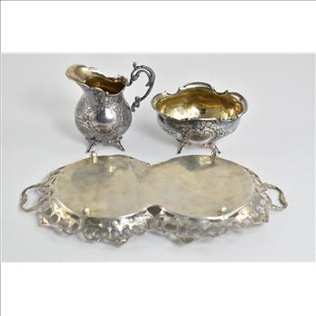 Sterling Silver Three Crowns Cream & Sugar Tray Serving Set (3 pcs.)