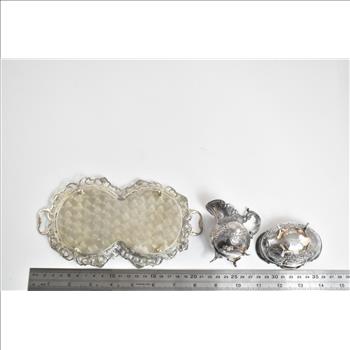 Sterling Silver Three Crowns Cream & Sugar Tray Serving Set (3 pcs.)