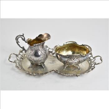 Sterling Silver Three Crowns Cream & Sugar Tray Serving Set (3 pcs.)