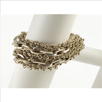 Sterling Silver Tiered Rolo Ridged Cable Link Ornate Chain Bracelet