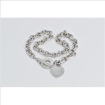 Sterling Silver Tiffany & Co Heart Charm Cable Chain Necklace 16