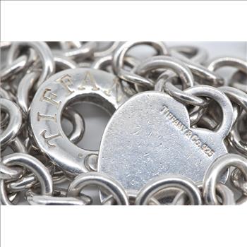 Sterling Silver Tiffany & Co Heart Charm Cable Chain Necklace 16