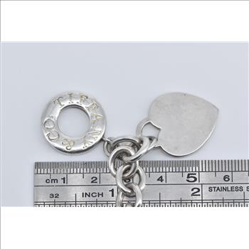 Sterling Silver Tiffany & Co Heart Charm Cable Chain Necklace 16