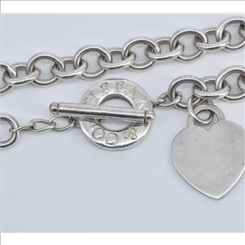 Sterling Silver Tiffany & Co Heart Charm Cable Chain Necklace 16