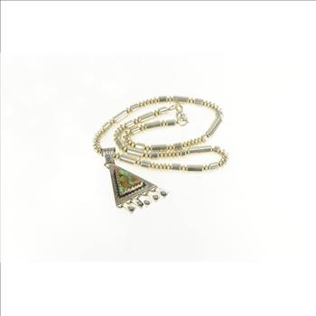 Sterling Silver Triangle Cut Turquoise Native American Fringe Necklace 24