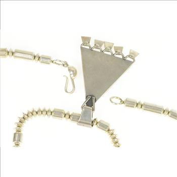 Sterling Silver Triangle Cut Turquoise Native American Fringe Necklace 24