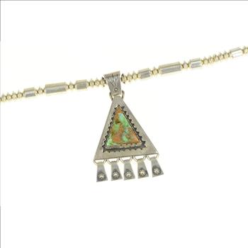 Sterling Silver Triangle Cut Turquoise Native American Fringe Necklace 24
