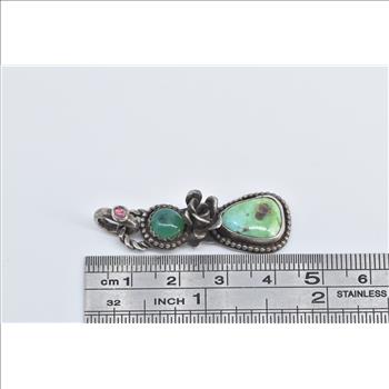 Sterling Silver Turquoise Flower Rose Southwestern Ornate Pendant