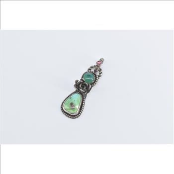 Sterling Silver Turquoise Flower Rose Southwestern Ornate Pendant