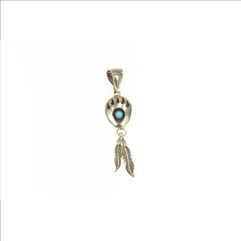 Sterling Silver Turquoise Native American Navajo Feather Pendant