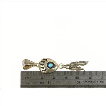 Sterling Silver Turquoise Native American Navajo Feather Pendant