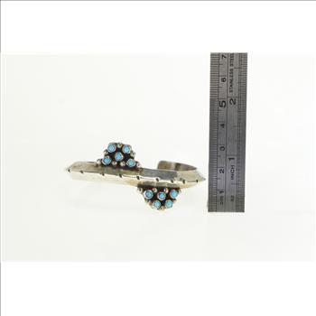Sterling Silver Turquoise Triangle Cluster Vintage Cuff Bracelet 5.75