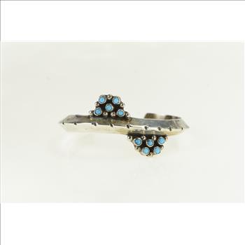 Sterling Silver Turquoise Triangle Cluster Vintage Cuff Bracelet 5.75