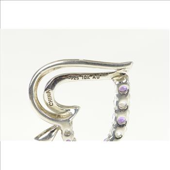Sterling Silver Two Tone 10k Amethyst Cubic Zirconia Heart Pendant