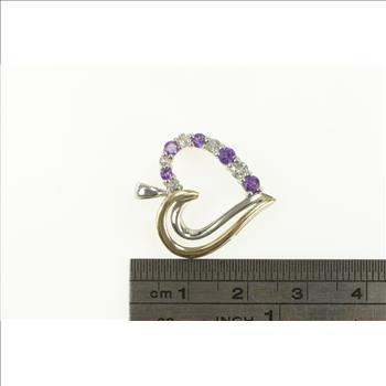 Sterling Silver Two Tone 10k Amethyst Cubic Zirconia Heart Pendant