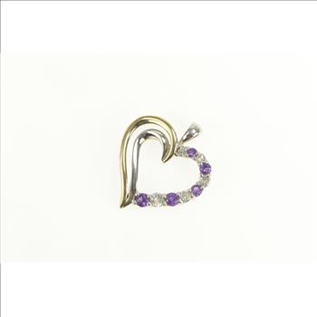 Sterling Silver Two Tone 10k Amethyst Cubic Zirconia Heart Pendant