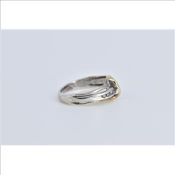 Sterling Silver Two Tone 10k Gold Diamond Wavy Band Ring, Size 3.5
