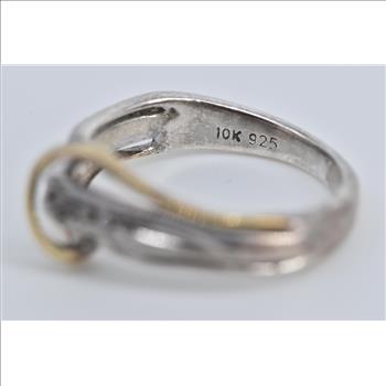 Sterling Silver Two Tone 10k Gold Diamond Wavy Band Ring, Size 3.5