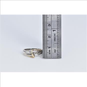 Sterling Silver Two Tone 10k Gold Diamond Wavy Band Ring, Size 3.5