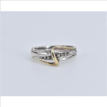 Sterling Silver Two Tone 10k Gold Diamond Wavy Band Ring, Size 3.5