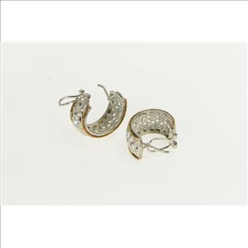 Sterling Silver Two Tone 14k Gold Diamond Cut Lattice Hoop Earrings