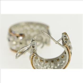 Sterling Silver Two Tone 14k Gold Diamond Cut Lattice Hoop Earrings