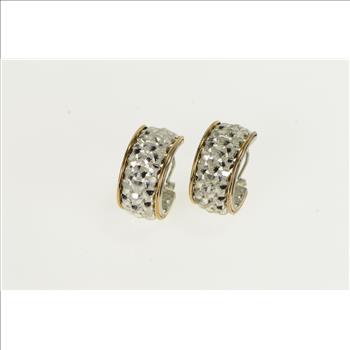 Sterling Silver Two Tone 14k Gold Diamond Cut Lattice Hoop Earrings