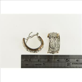 Sterling Silver Two Tone 14k Gold Diamond Cut Lattice Hoop Earrings