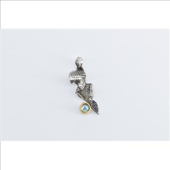 Sterling Silver Two Tone 22k Gold Blue Topaz Abstract Twist Pendant