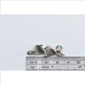 Sterling Silver Two Tone 22k Gold Blue Topaz Abstract Twist Pendant