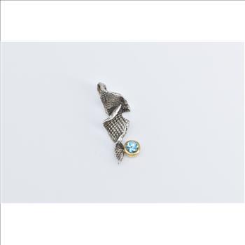 Sterling Silver Two Tone 22k Gold Blue Topaz Abstract Twist Pendant