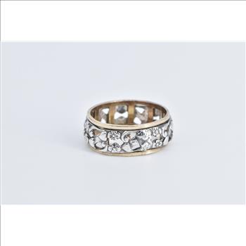 Sterling Silver Two Tone Floral Pattern 1940's Wedding Band Ring, Size 8.25